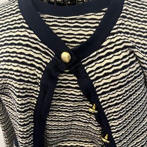 Jcrew Navy Blue and Cream Striped Top and Matching Cardigan